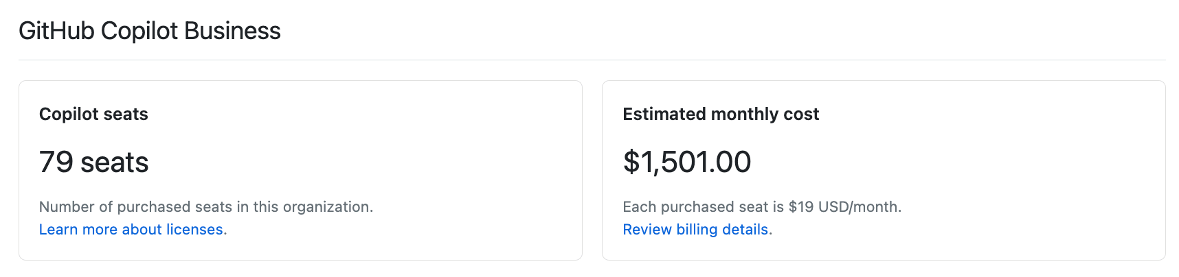 GitHub Copilot 使用情况概览的屏幕截图。